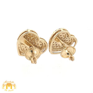 Yellow Gold and Diamonds Large Heart Earrings with Round Diamonds