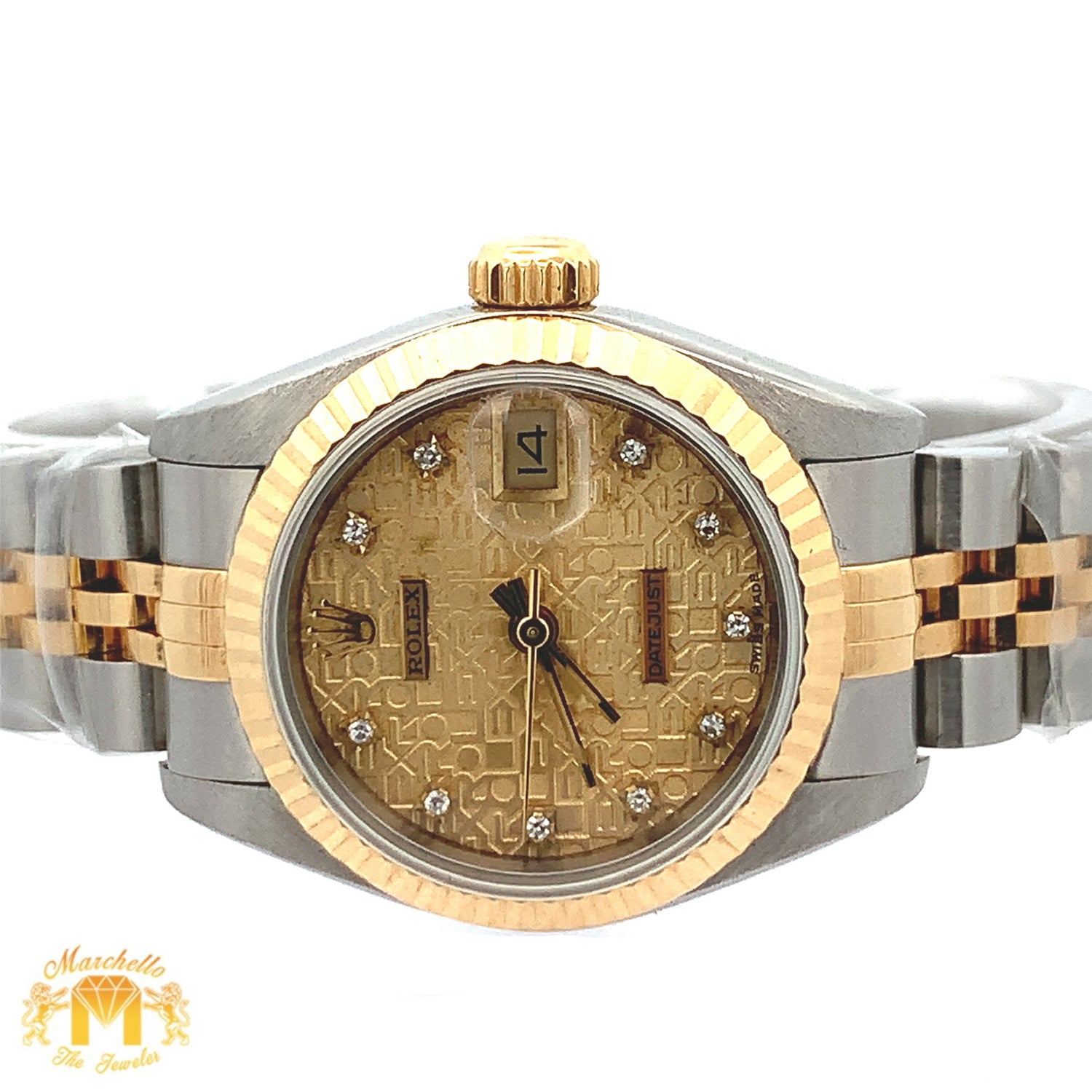 Full factory 26mm Ladies` Rolex Datejust Watch with Two-Tone Jubilee Bracelet (diamond dial, fluted bezel)