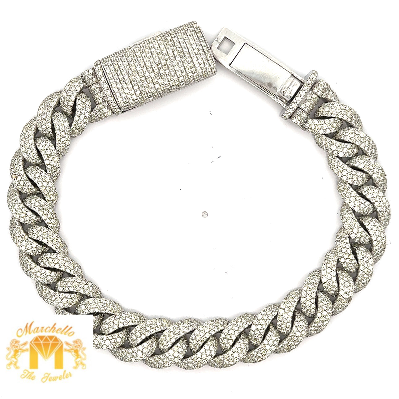 11.70ct diamonds 14k White Gold Miami Cuban Bracelet with Round Diamonds