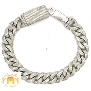 11.70ct diamonds 14k White Gold Miami Cuban Bracelet with Round Diamonds