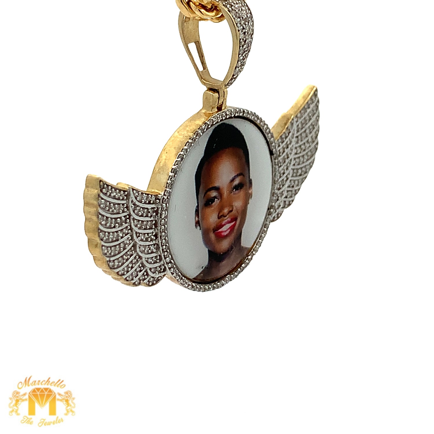 Gold and Diamond Wing Memory Pendant with Round Diamonds