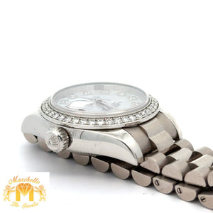 26mm Rolex Datejust Platinum Diamond Watch (Mother of pearl (MOP) diamond dial, diamond bezel) (Rolex papers)