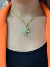 Load image into Gallery viewer, 14k Yellow Gold and Diamond Lion Head Pendant and Yellow Gold Cuban Link Chain