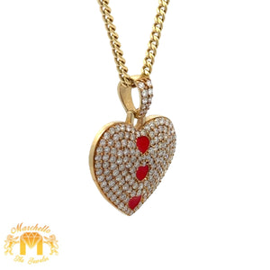 14k Yellow Gold and Diamond Heart Pendant and 14k yellow gold Cuban Chain