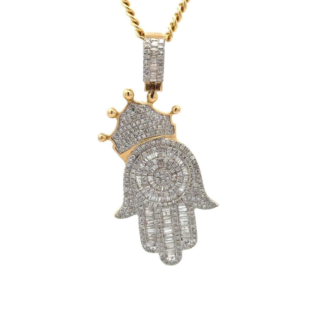 14k yellow gold and diamond Hamsa Pendant and Yellow Gold Cuban Chain