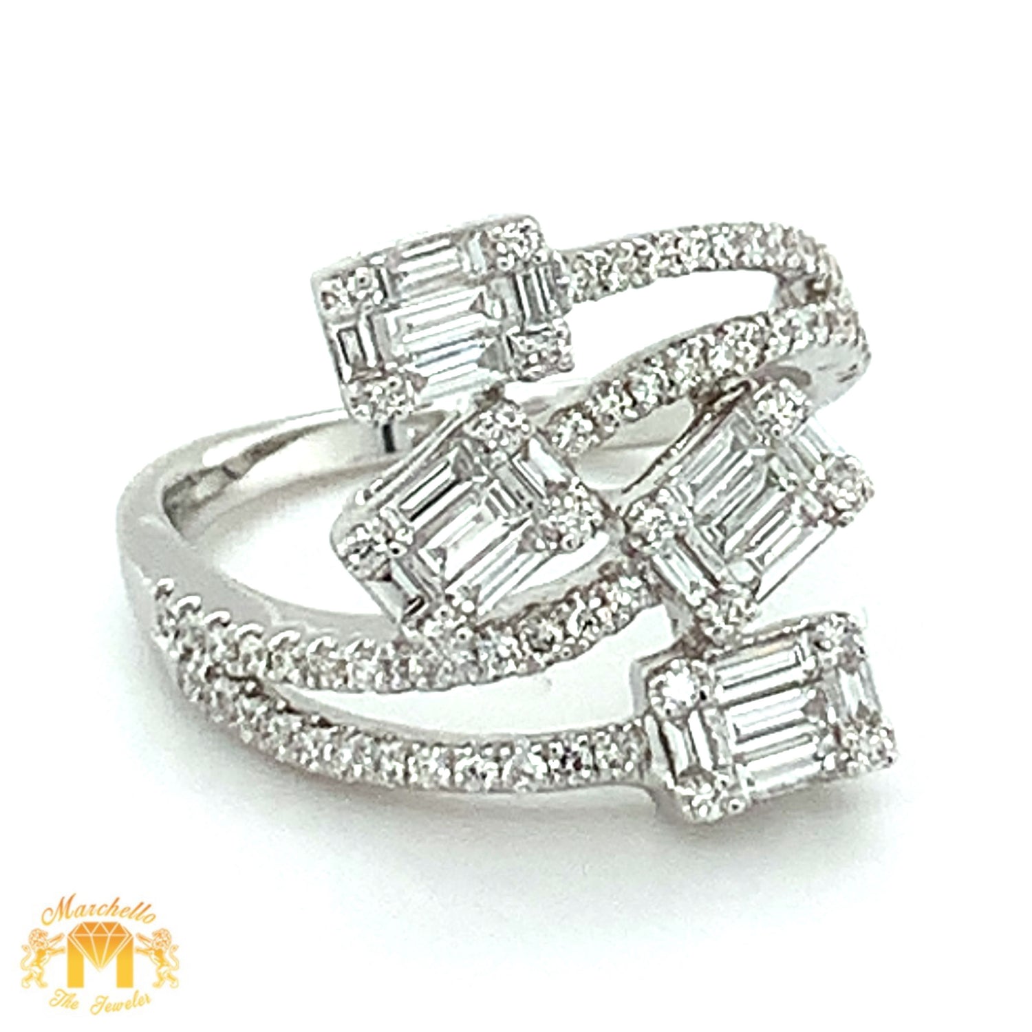 VVS/vs high clarity Diamonds set in a 18k White Gold Quadruple rectange Ladies` Diamond Ring