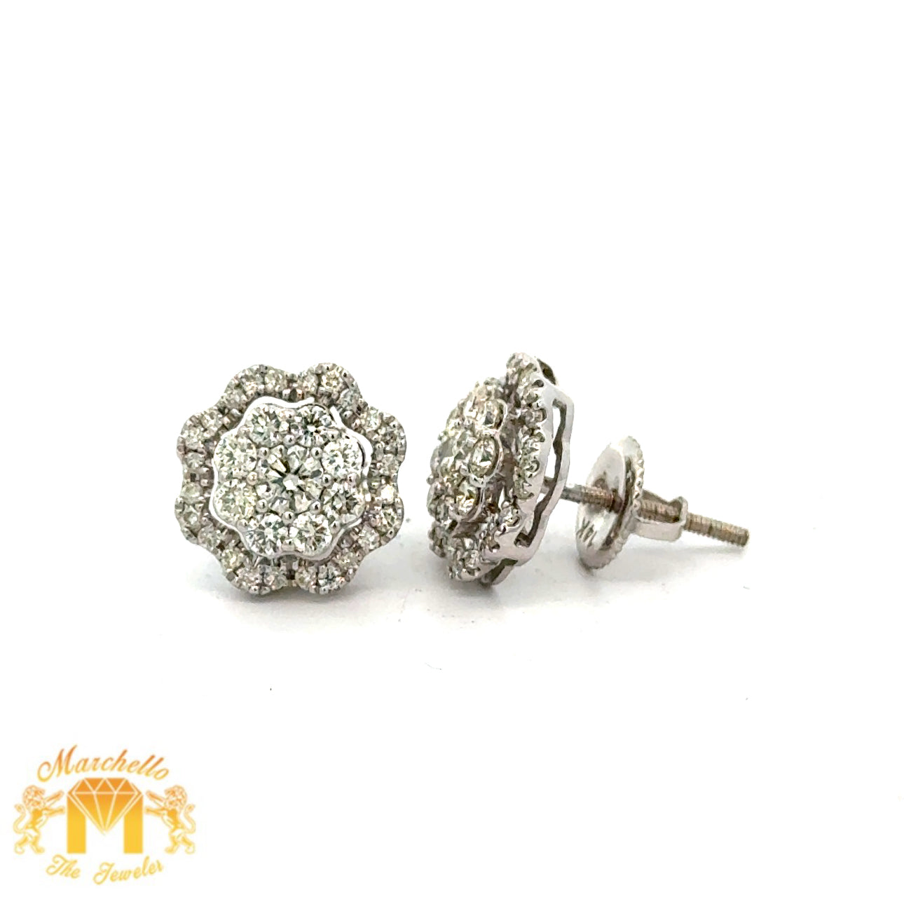 14k white gold and diamond Flower Shaped Earrings