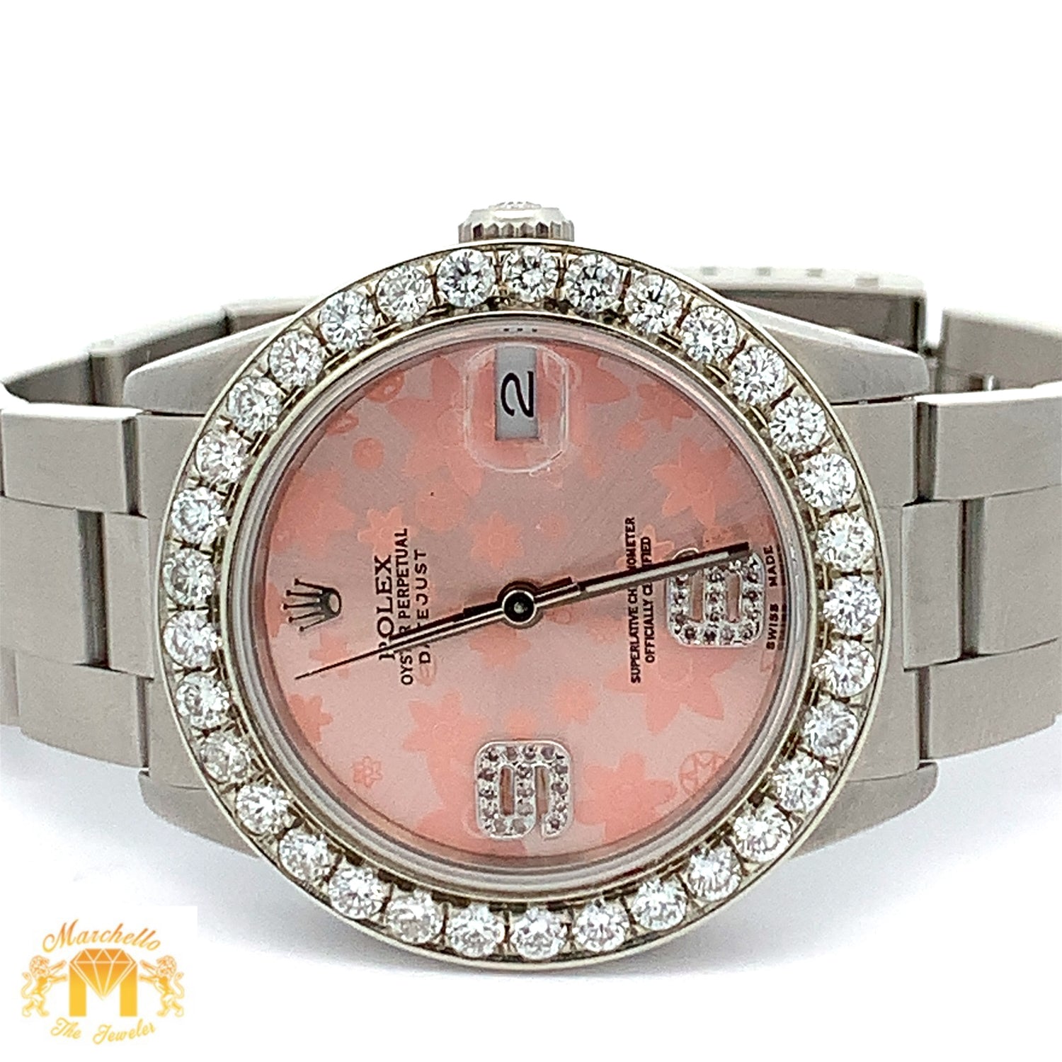 31mm Rolex Watch with Stainless Steel Oyster Bracelet (custom diamond dial and bezel)