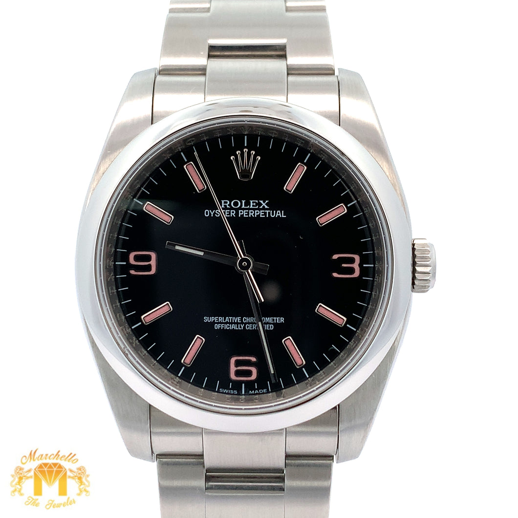 Full factory 36mm Rolex Watch with Stainless Steel Oyster Bracelet (Black dial with pink hour markers)