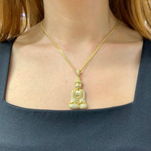 Load image into Gallery viewer, Yellow gold and Diamond Buddha Pendant with Round Diamonds and Yellow Gold Cuban Link Chain Set