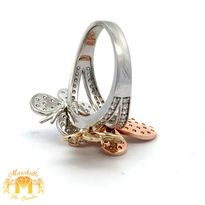 14k Tri-Color Gold and Diamond Butterfly Ring with Round Diamonds