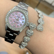 Load image into Gallery viewer, 4 piece deal: 24mm Ladies` Rolex Watch with Stainless Steel Oyster Bracelet + White Gold and Diamond Heart Shape Bracelet