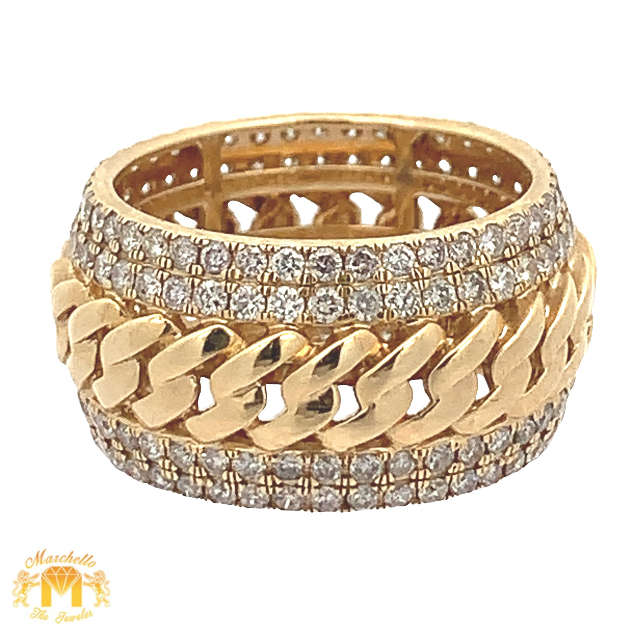 14k Yellow Gold and Diamond Cuban Link Eternity Band