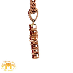 14k Rose Gold and Diamond Cross Ruby Pendant and 14k Rose Gold Cuban Link Chain Set