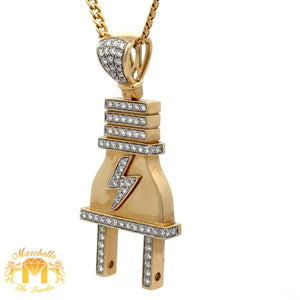 14k Yellow Gold and Diamond Plug Pendant and 14k Yellow Gold Cuban Link Chain Set