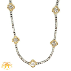 Tennis Flower Gold Chain with Baguette and Round Diamonds