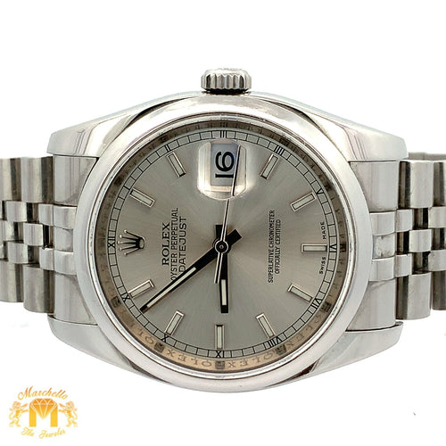 36mm Rolex Watch with Stainless Steel Jubilee Bracelet (silver dial, engraved model)
