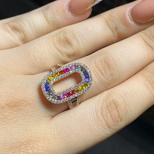 18k Solid Rose Gold and VS clarity & EF color diamonds Ring with Multicolored Sapphires
