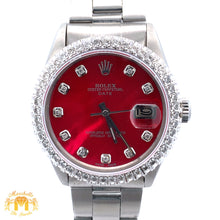 Load image into Gallery viewer, 34mm Rolex Oyster Perpetual Diamond Watch with Stainless Steel Oyster Bracelet (Mother of pearl(MOP) factory diamond dial) (Choose your color))