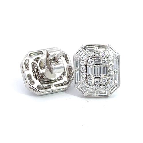 VVS/vs high clarity diamonds set in a 18k gold Rectangle Shaped Earrings with Baguettes and Round Diamond (choose your color)