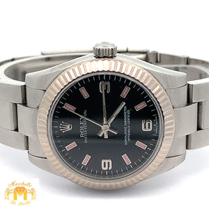 31mm Rolex Watch with Stainless Steel Oyster Bracelet (black dial with pink hour markers)