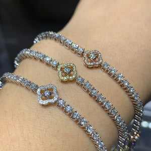Gold and Diamond Tennis Flower Bracelet with Round Diamonds (choose your color)