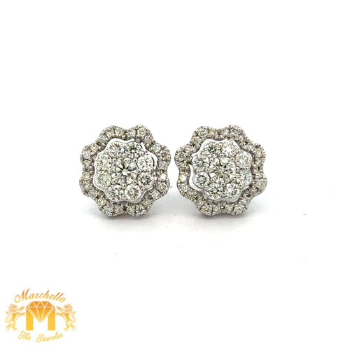 14k white gold and diamond Flower Shaped Earrings