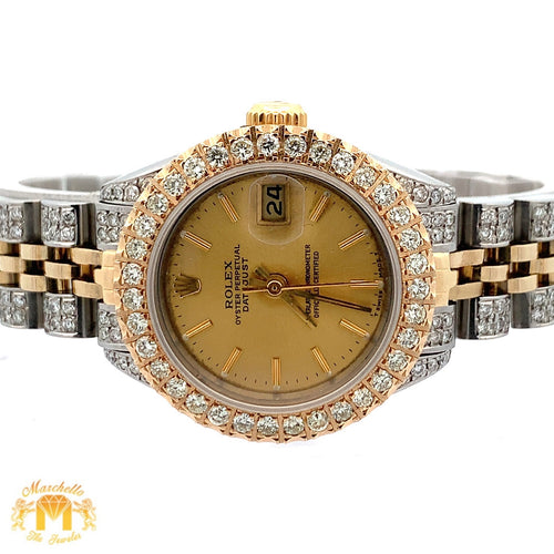 26mm Ladies`Rolex Diamond Watch with Two-Tone Jubilee Bracelet (diamond bezel, champagne dial)
