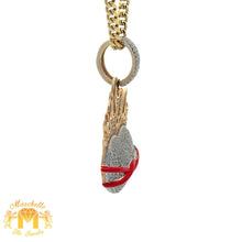 Load image into Gallery viewer, Yellow Gold and Diamond Heart on Fire Pendant and Yellow Gold Cuban Chain