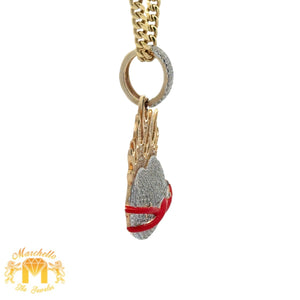 Yellow Gold and Diamond Heart on Fire Pendant and Yellow Gold Cuban Chain