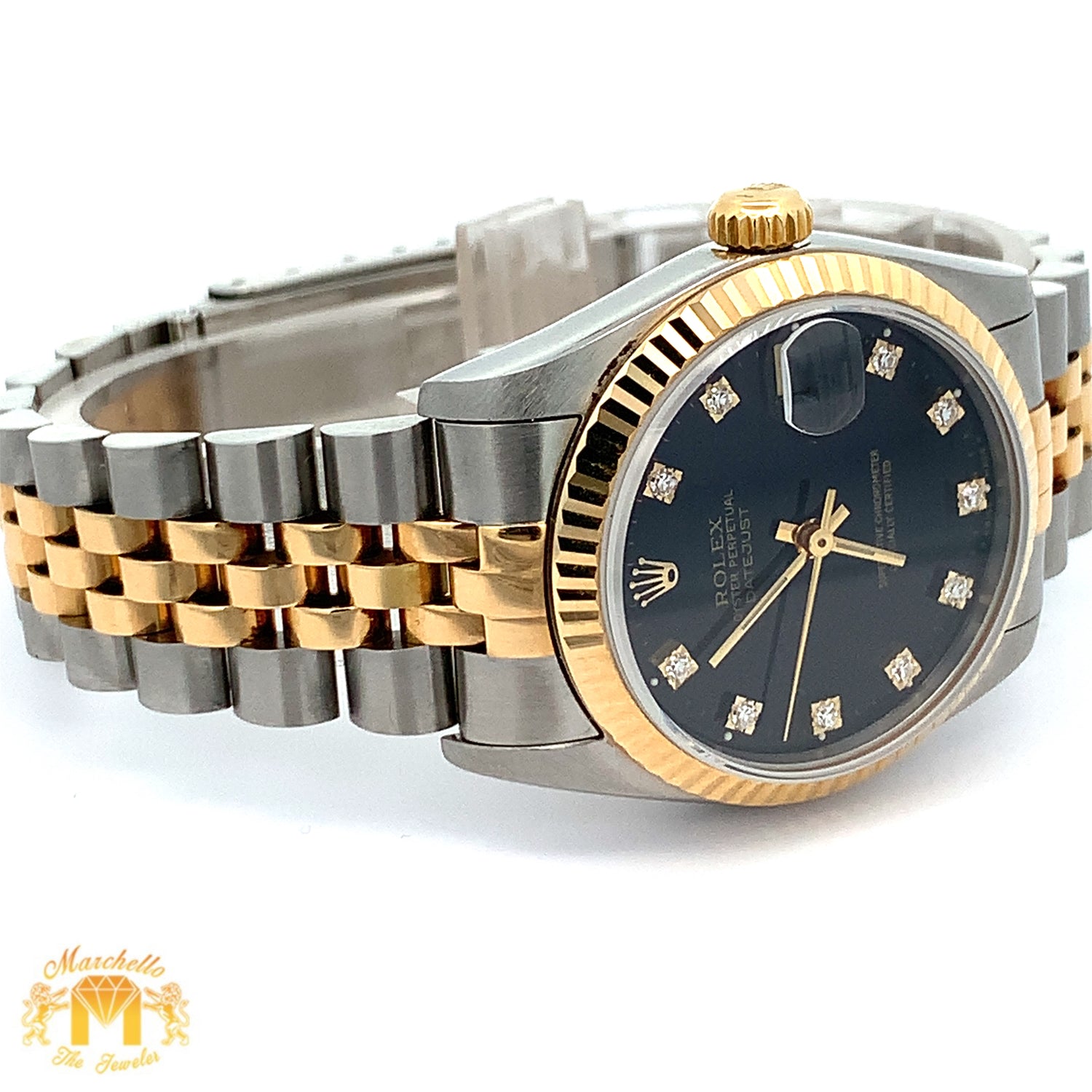 Full factory 31mm Rolex Watch with Two-Tone Jubilee Bracelet (black dial with diamonds)
