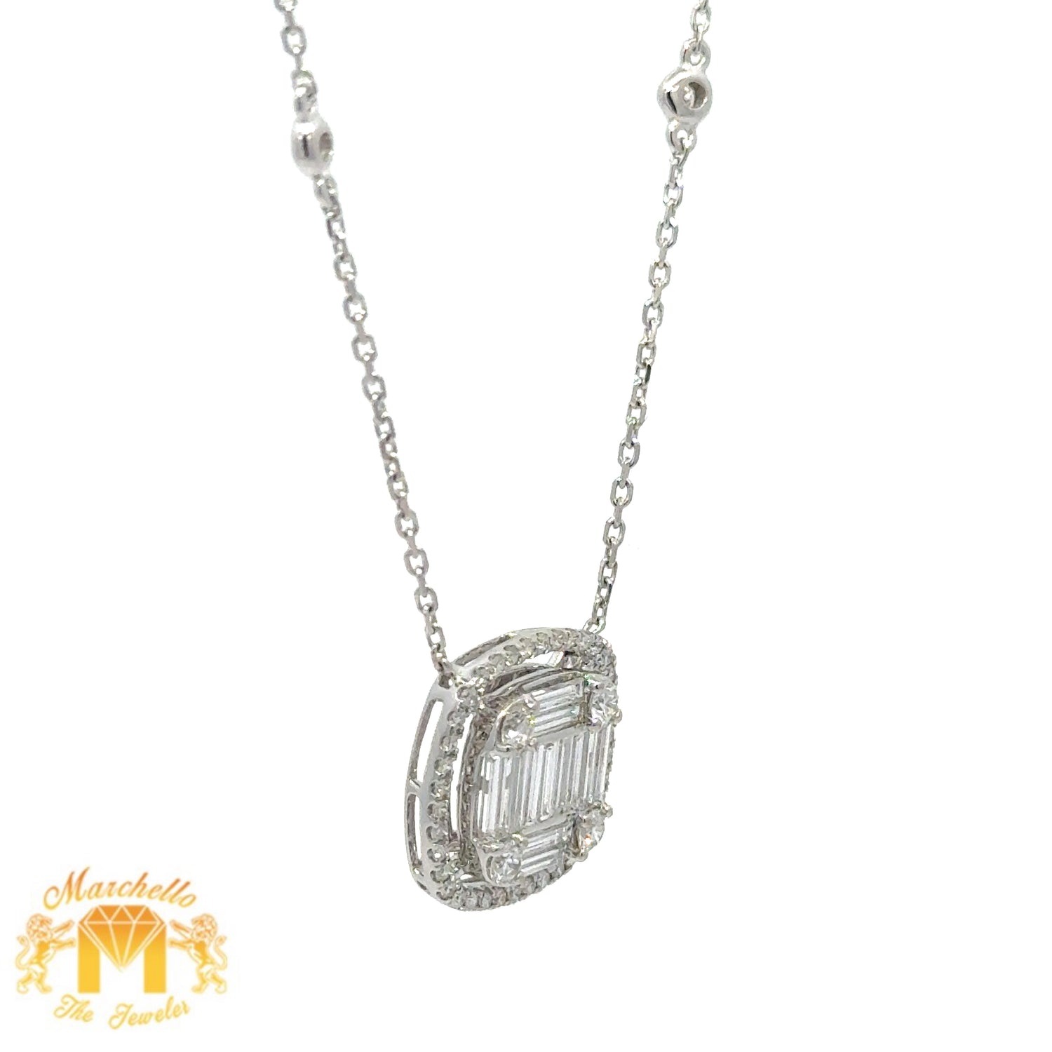 VVS/vs high clarity of diamonds set in a 18k White Gold Fancy Cushion Necklace