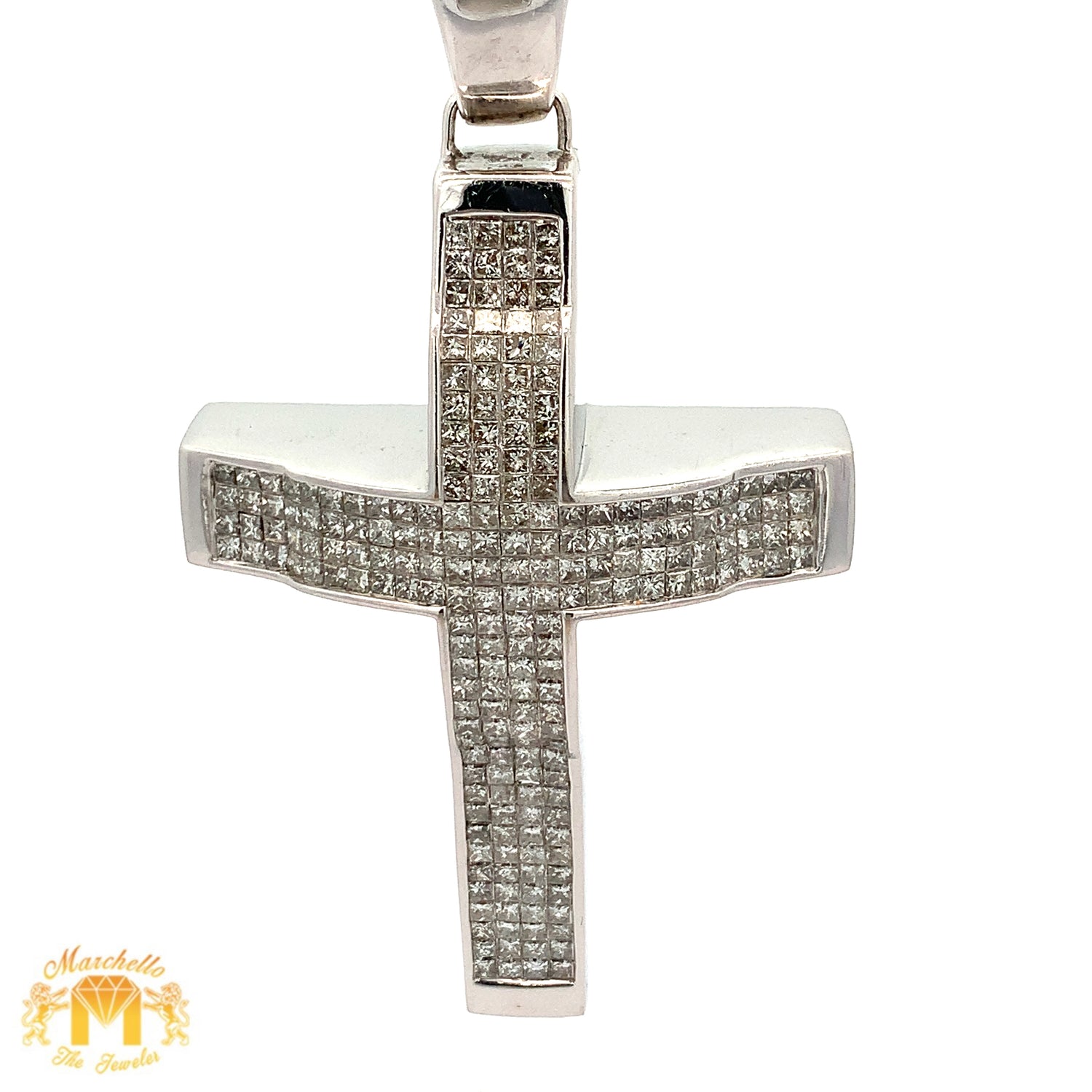 9ct Diamonds 14k White Gold Cross Pendant with Princess Cut Diamonds