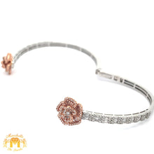 Load image into Gallery viewer, Gold and Diamond Twin Flower Bangle Bracelet with Round and Baguette Diamonds (choose your color)