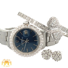 Load image into Gallery viewer, 4 piece deal: Ladies`26mm Rolex Diamond Watch with Stainless Steel Oyster Band + White Gold &amp; Diamond Twin Heart Bangle + White Gold &amp; Diamond Flower Earrings + Gift