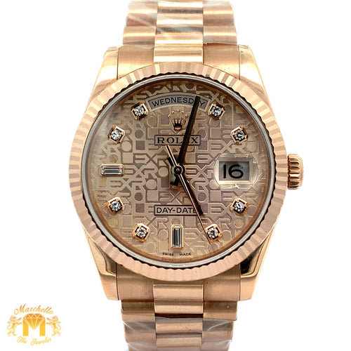 Full Factory 36mm 18k gold Rolex Day-Date Watch (diamond dial, engraved model)