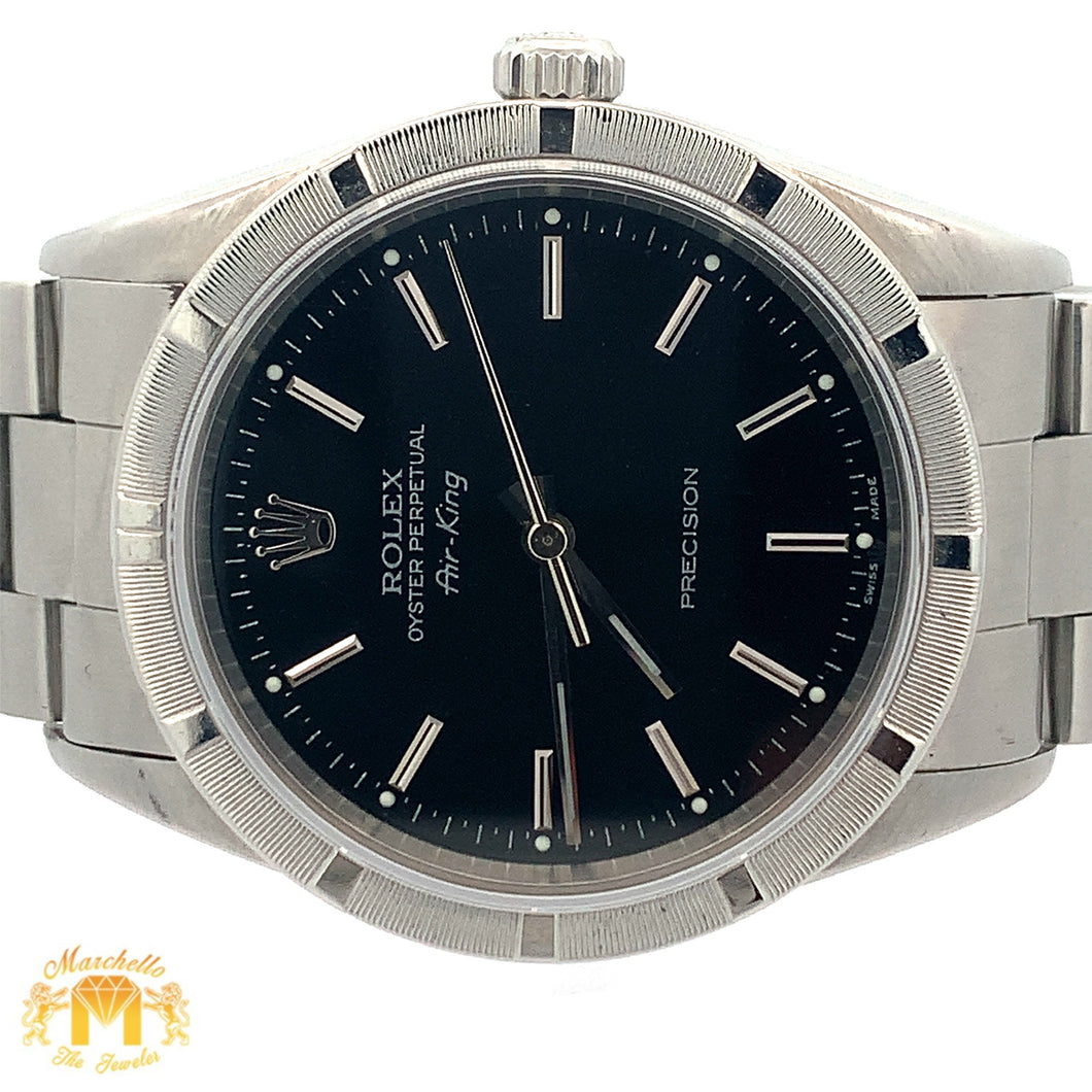 Full factory 34mm Rolex Air-King Watch with Stainless Steel Oyster Bracelet (black dial)