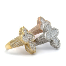 Load image into Gallery viewer, Gold and Diamond Cross Ring with Round and Baguette Diamonds (choose your color)