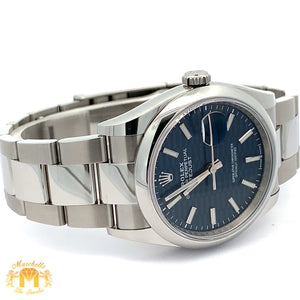 36mm Rolex Watch with Stainless Steel Oyster Bracelet (smooth bezel, blue dial)