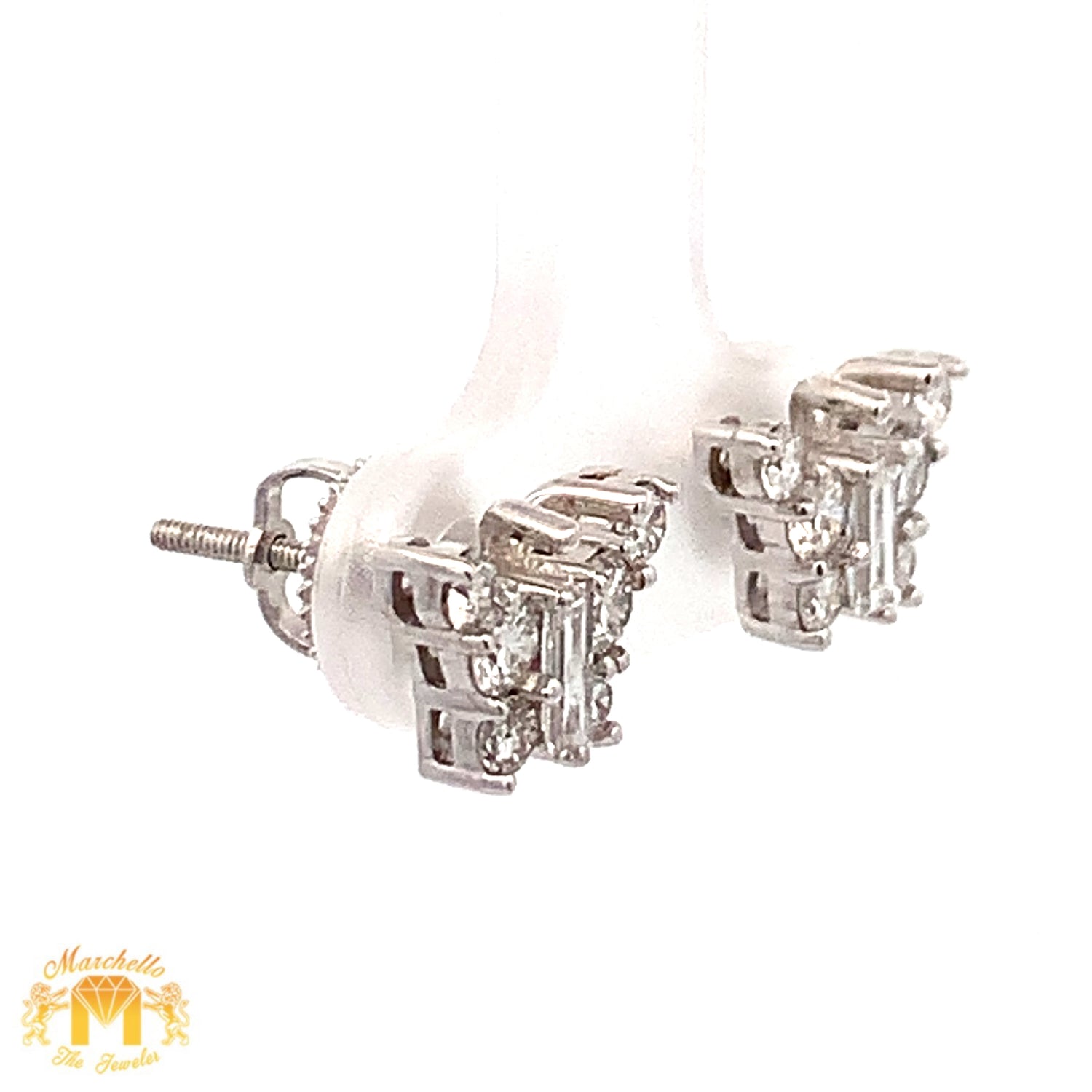 14k White Gold and Diamond Butterfly Earrings with Emerald cut and Round diamonds