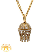 Load image into Gallery viewer, 14k Yellow Gold and Diamond Basketball Hoop Pendant and 14k Yellow Gold Cuban Link Chain Set