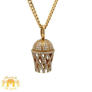 14k Yellow Gold and Diamond Basketball Hoop Pendant and 14k Yellow Gold Cuban Link Chain Set