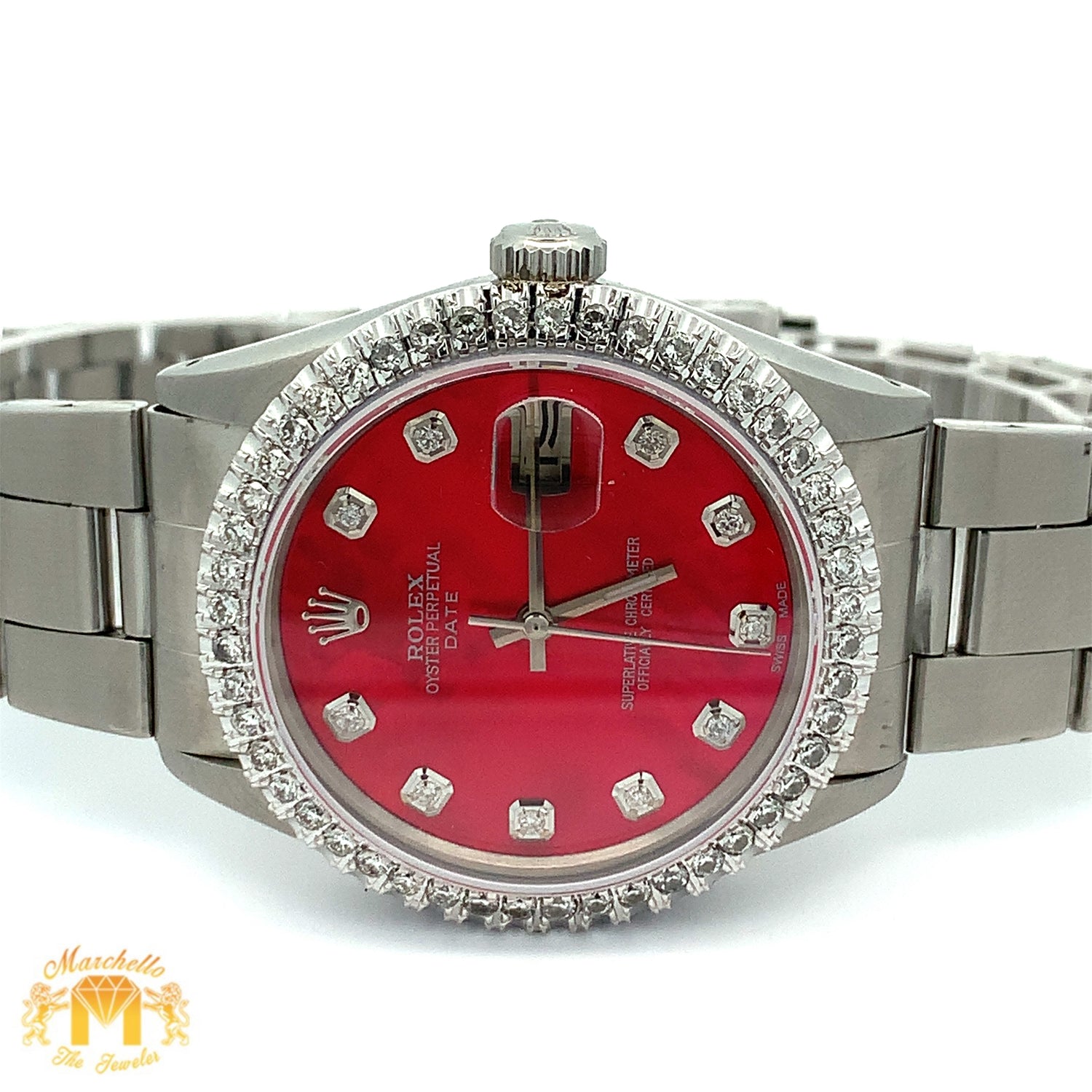 34mm Rolex Oyster Perpetual Diamond Watch with Stainless Steel Oyster Bracelet (Mother of pearl(MOP) factory diamond dial) (Choose your color))