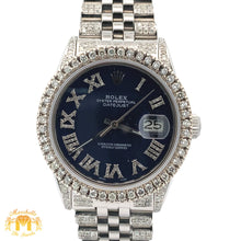 Load image into Gallery viewer, 7ct Diamond Iced out 36mm Rolex Watch with Stainless Steel Jubilee Bracelet (blue dial with diamonds)