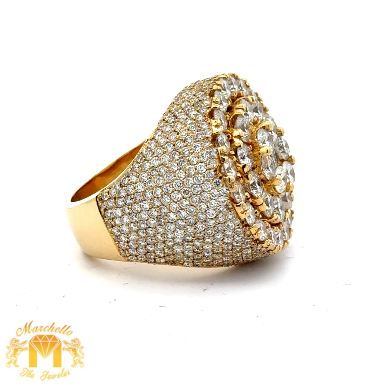 10.91ct diamonds 14k Yellow Gold Men`s Ring with Large Round Diamonds