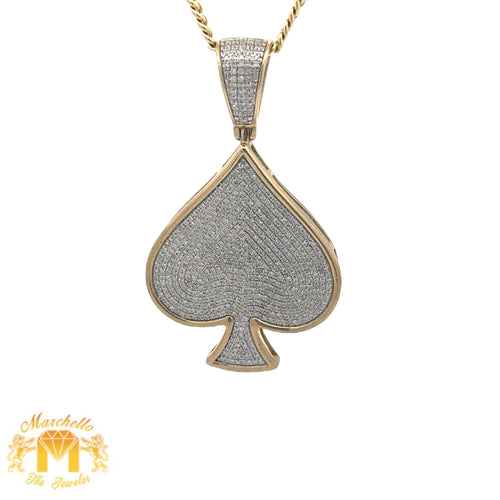 Yellow Gold and Diamond Ace of Spades Pendant and Yellow Gold Cuban Chain