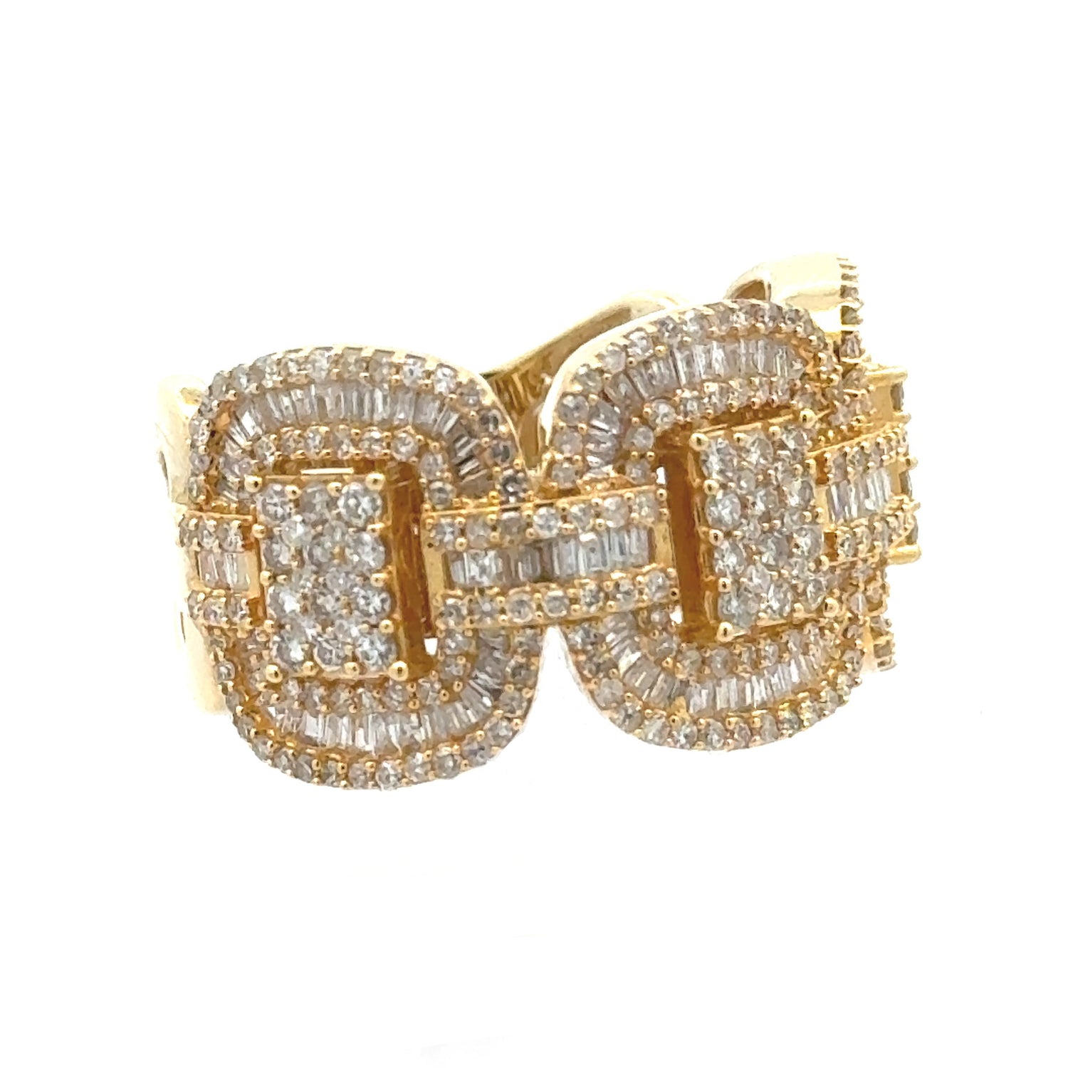 14k Yellow Gold and Diamond Men`s Ring with Round and Baguette Diamonds