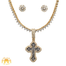 Load image into Gallery viewer, 4 piece deal: Gold and Diamond Cross Pendant + Martini Gold&amp;Diamond Tennis Chain + Complimentary gold&amp;diamond Earrings Set+ Gift from Marchello the Jeweler
