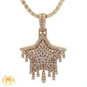 3.35ct diamonds 14k Yellow Gold Star Pendant with Round Diamonds and 2mm Ice Link Chain Set