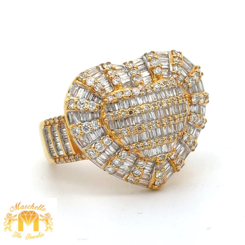 Yellow Gold and Diamond XXL Heart Ring with Round and Baguette Diamonds